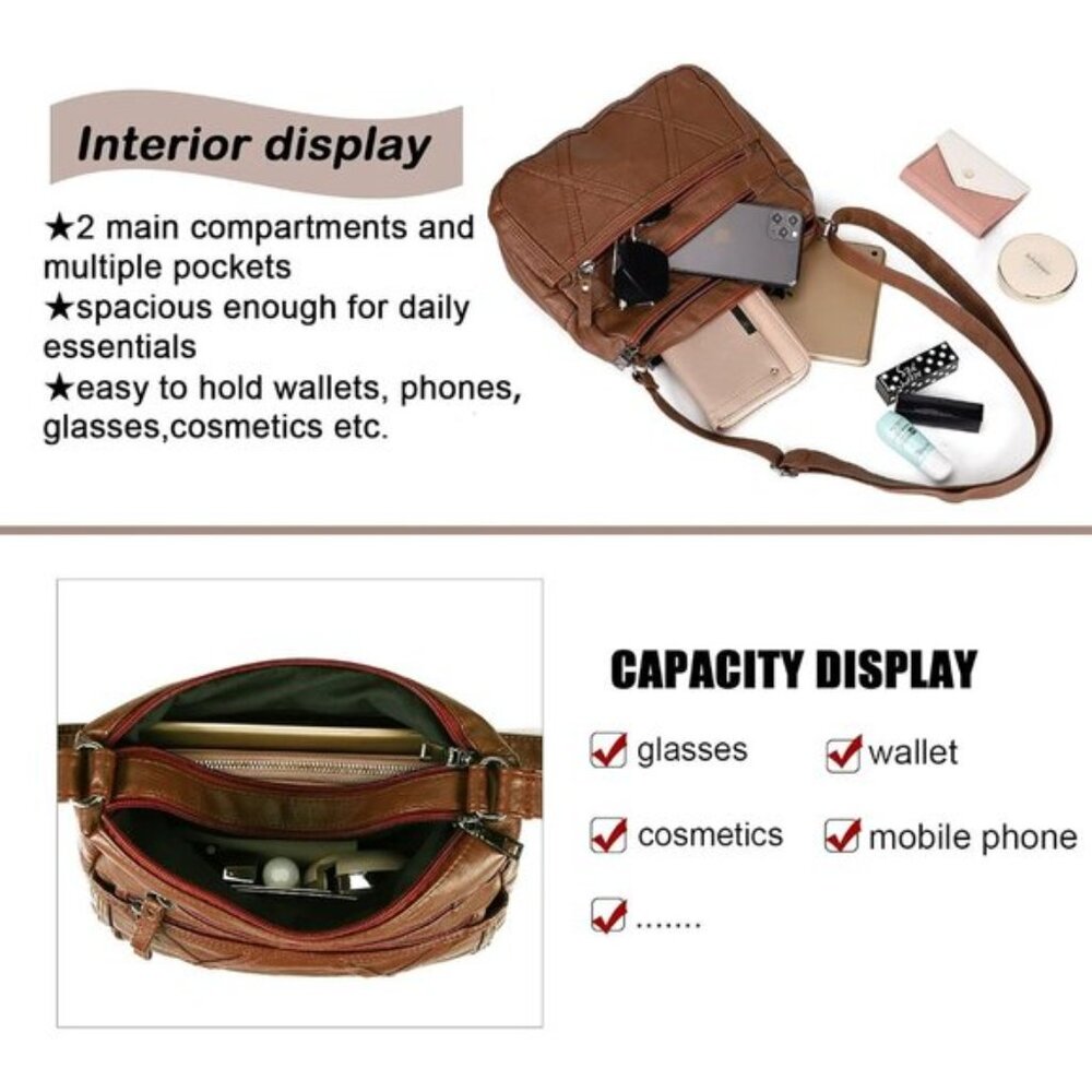 New Small Crossbody Bag for Women, Vegan Leather Shoulder Purse - Brown - Picture 2 of 5